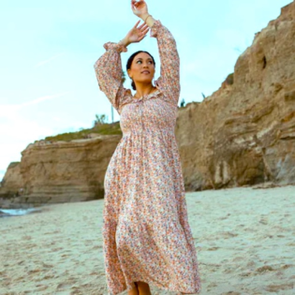 The Buckner Smocked Maxi Dress in Rust Multi